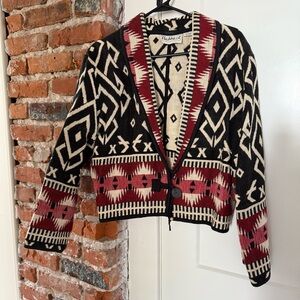 Flashback Woven Patterned Jacket 100% Cotton Black, Red and White Size M